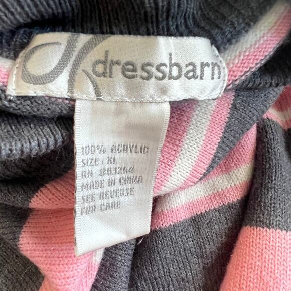 Dressbarn Women's Striped Mock Neck Pullover Sweater Black Pink Size X-Large - Picture 3 of 4